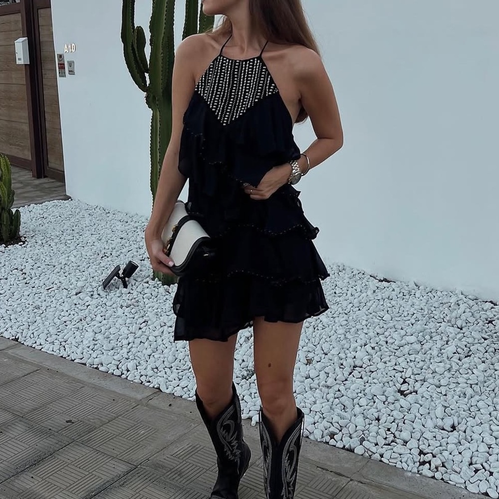 Zara Beaded Rhinestone Fringe Mini Dress